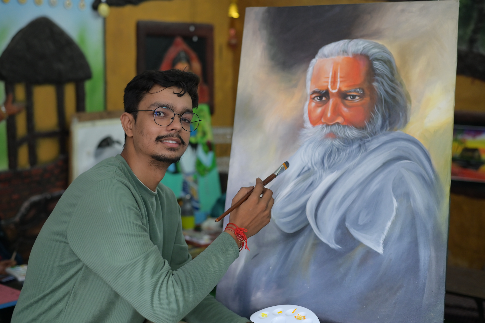 student painting